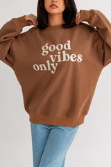 Good Vibes Only Embroidery Oversized Sweatshirt
