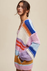 Girly Fall Hand Knit Multi Striped Cardigan [online exclusive]