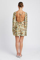 FIELD OF LOVE FLORAL MINI DRESS WITH OPEN BACK