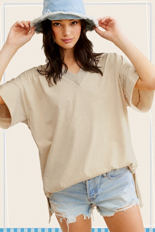 Lola Mineral Washed Oversized Short Sleeve Top