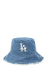 Distressed Denim LA Bucket Hat with Wired Brim