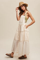 Lacey and Tiered Romantic Overall Maxi Dress