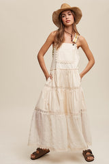 Lacey and Tiered Romantic Overall Maxi Dress