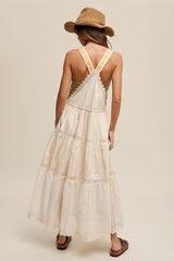 Lacey and Tiered Romantic Overall Maxi Dress