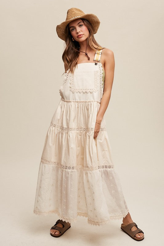 Lacey and Tiered Romantic Overall Maxi Dress