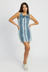 LAKE VIEW COLOR BLOCK DENIM MINI DRESS