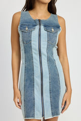 LAKE VIEW COLOR BLOCK DENIM MINI DRESS