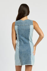 LAKE VIEW COLOR BLOCK DENIM MINI DRESS