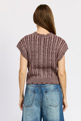 MARLEE KI CABLE KNIT SHORT SLEEVE TOP