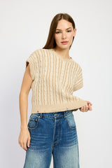 MARLEE KI CABLE KNIT SHORT SLEEVE TOP