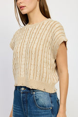 MARLEE KI CABLE KNIT SHORT SLEEVE TOP