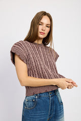 MARLEE KI CABLE KNIT SHORT SLEEVE TOP