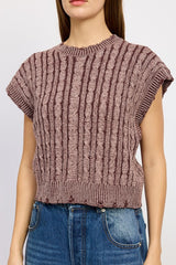 MARLEE KI CABLE KNIT SHORT SLEEVE TOP