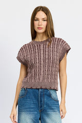 MARLEE KI CABLE KNIT SHORT SLEEVE TOP