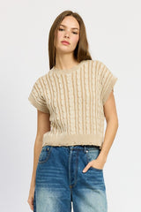 MARLEE KI CABLE KNIT SHORT SLEEVE TOP