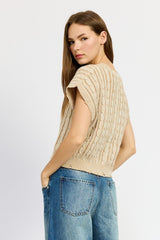 MARLEE KI CABLE KNIT SHORT SLEEVE TOP