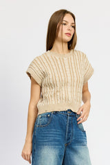 MARLEE KI CABLE KNIT SHORT SLEEVE TOP