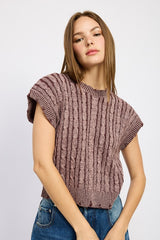 MARLEE KI CABLE KNIT SHORT SLEEVE TOP