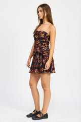 MAV FLORAL RUCHED MINI DRESS