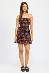 MAV FLORAL RUCHED MINI DRESS