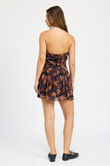 MAV FLORAL RUCHED MINI DRESS