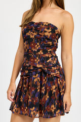 MAV FLORAL RUCHED MINI DRESS