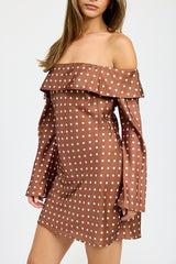 MASON OFF SHOULDER POLKA DOT MINI DRESS