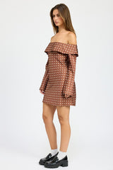 MASON OFF SHOULDER POLKA DOT MINI DRESS