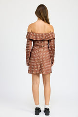 MASON OFF SHOULDER POLKA DOT MINI DRESS