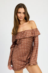 MASON OFF SHOULDER POLKA DOT MINI DRESS