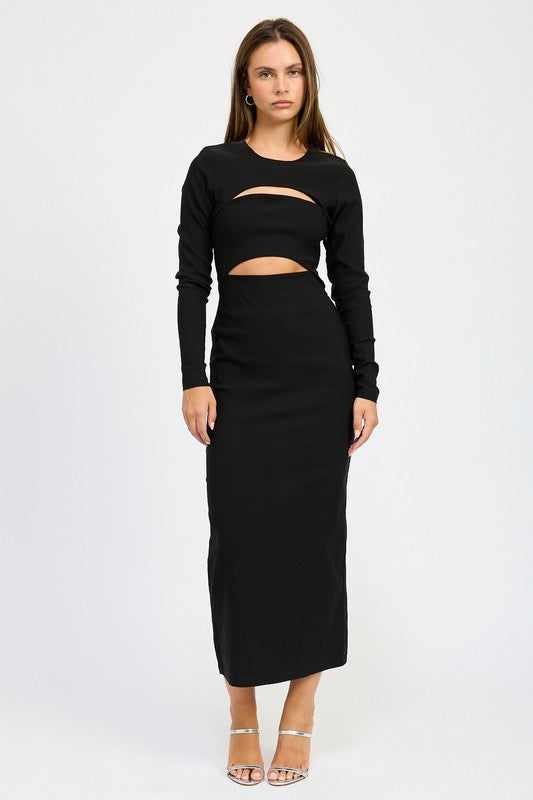 LONDON LONG SLEEVE CUTOUT MIDI DRESS