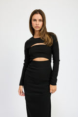 LONDON LONG SLEEVE CUTOUT MIDI DRESS