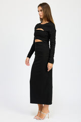 LONDON LONG SLEEVE CUTOUT MIDI DRESS