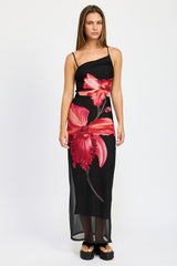 ARIES ONE SHOULDER RUCHED MAXI DRESS