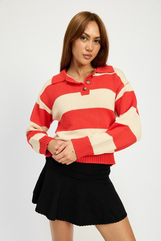 MAIN STREET STRIPED COLLARED SWEATER