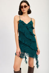 LIVY ASYMMETRICAL RUFFLE MINI DRESS