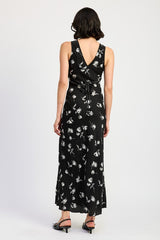 MISS PRIM FLORAL V NECK MAXI DRESS