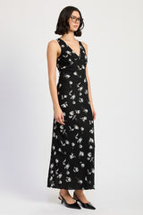 MISS PRIM FLORAL V NECK MAXI DRESS