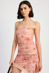 KATIE JO FLORAL ASYMMETRICAL STRAPLESS DRESS