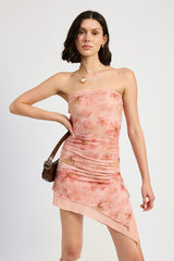 KATIE JO FLORAL ASYMMETRICAL STRAPLESS DRESS