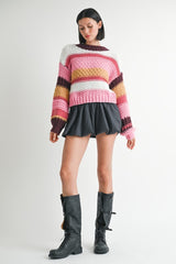 MAKI MOCK NECK STRIPED SWEATER