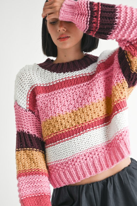 MAKI MOCK NECK STRIPED SWEATER