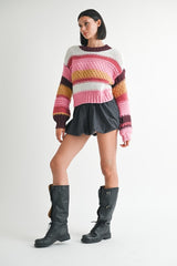 MAKI MOCK NECK STRIPED SWEATER