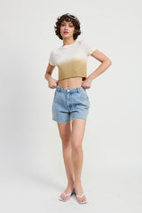 AHNI OMBRE CREW NECK CROPPED TOP