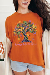 Happy Mardi Gras Tree Graphic Heavy Cotton Tee