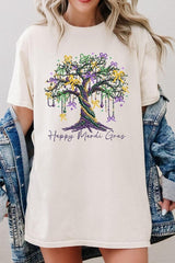 Happy Mardi Gras Tree Graphic Heavy Cotton Tee