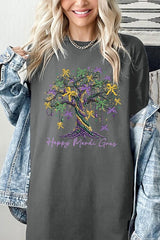 Happy Mardi Gras Tree Graphic Heavy Cotton Tee