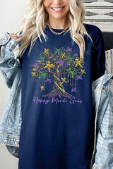 Happy Mardi Gras Tree Graphic Heavy Cotton Tee