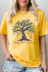 Happy Mardi Gras Tree Graphic Heavy Cotton Tee