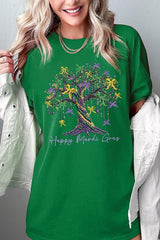 Happy Mardi Gras Tree Graphic Heavy Cotton Tee